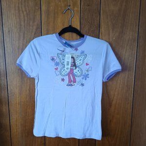 NWT Size L Girls Purple Crew Neck Long Sleeve Shirt - Fairy Flowers & Dragonfly